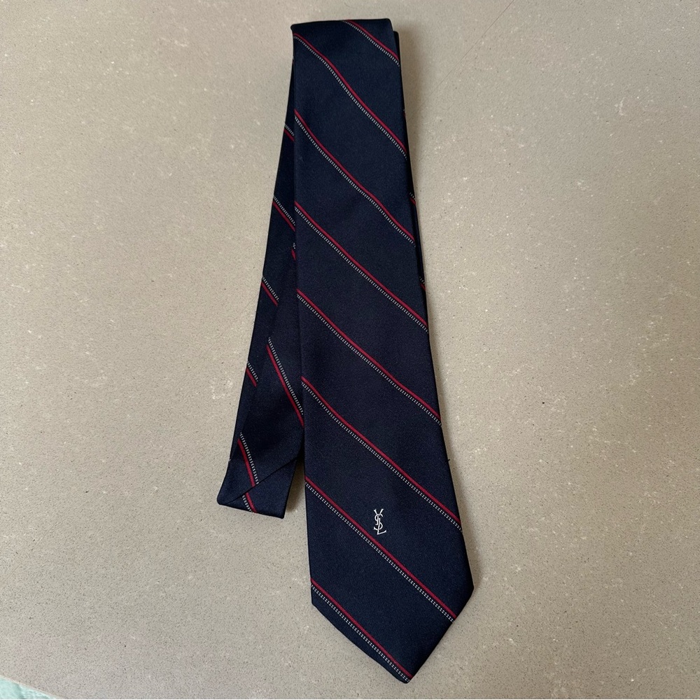 Vintage Yves Saint Laurent Blue and Red Silk Tie